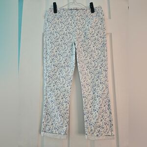 Mario Serrani Blue and White Floral Straight Leg Capri Jeggings